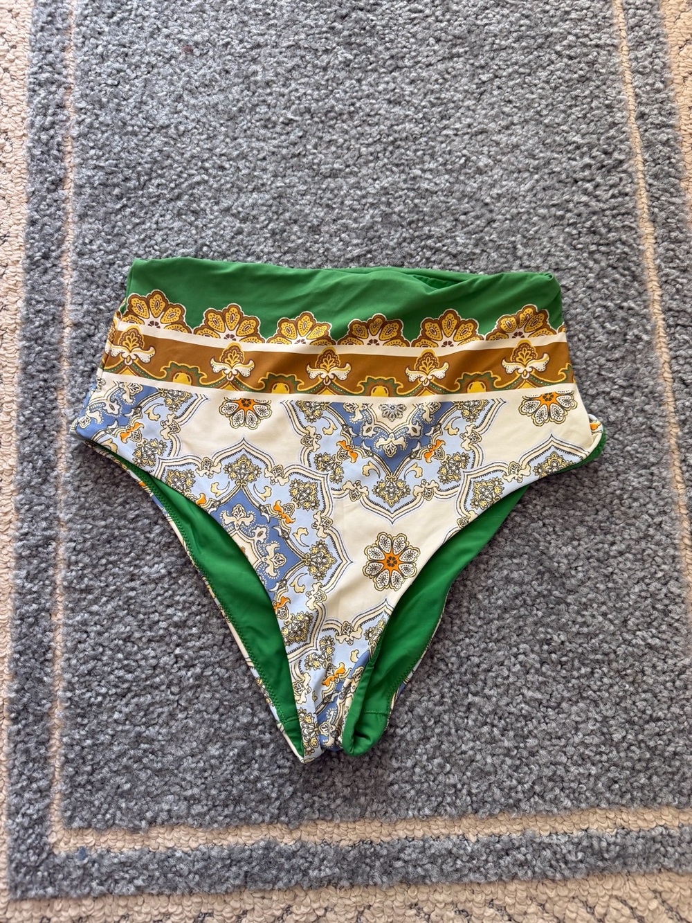 High-Waist Green & Patterned Women’s Bikini Bottom